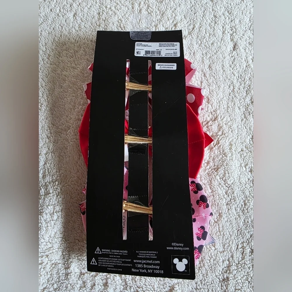 New Disney Minnie Mouse Girl's Bow Hair Clip Set of 3, red pink white polka dot